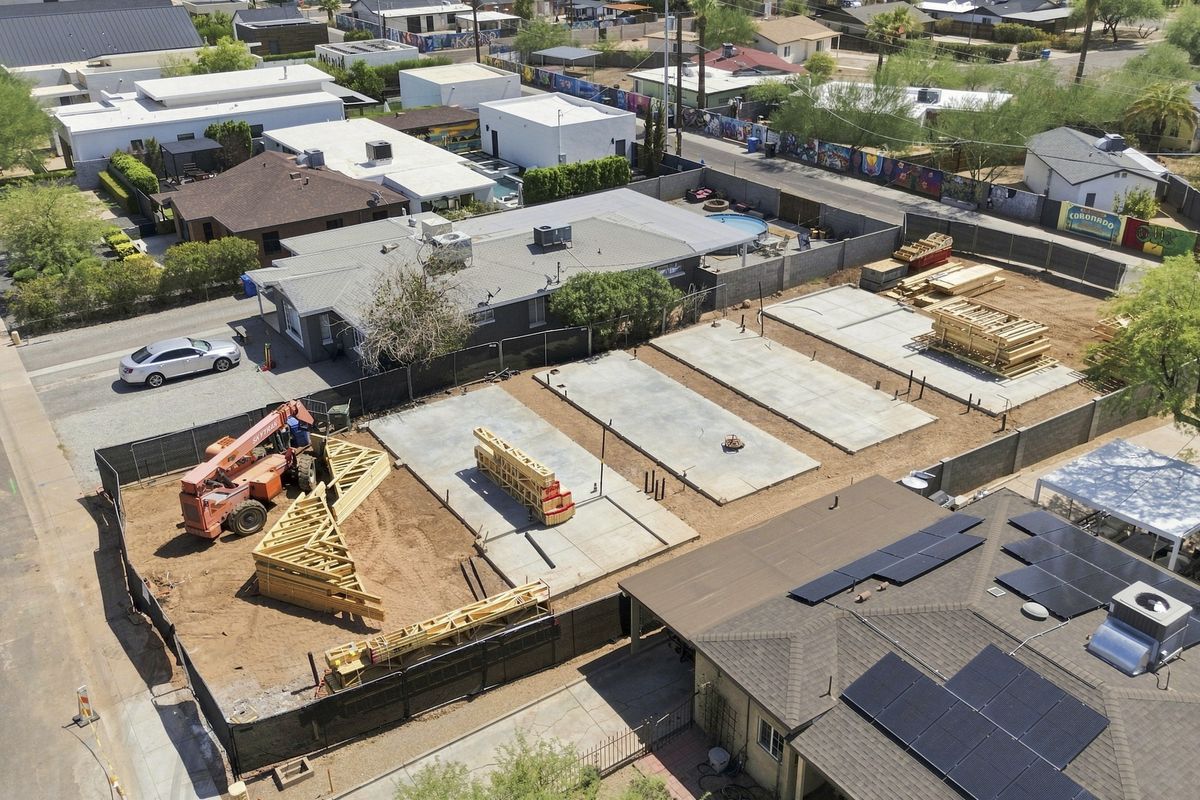 Framing underway on small detached structures in the Coronado neighborhood, Phoenix