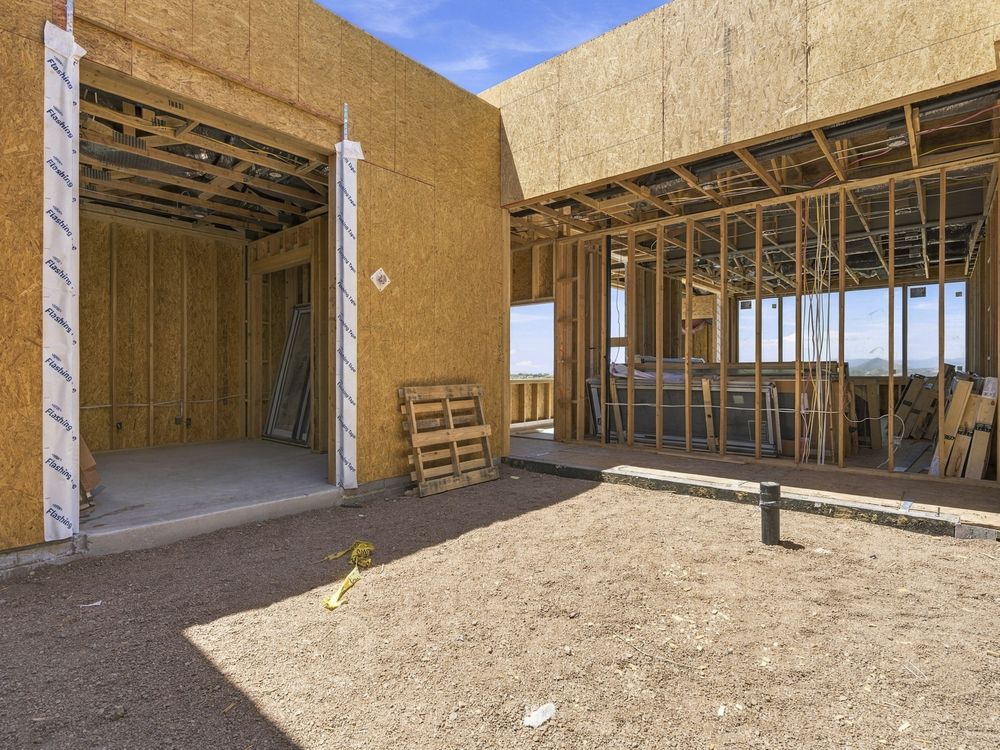 Framed exterior wall and courtyard on a Scottsdale custom build